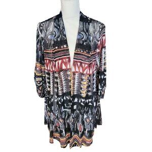 Ali Miles Aztec Design Black, Burnt Orange and Gold Open Cardigan Casual Jacket